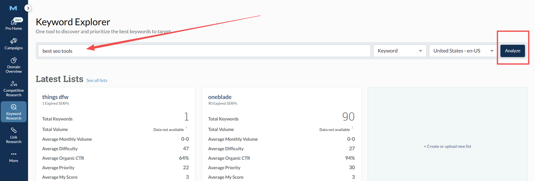 Moz Keyword Explorer